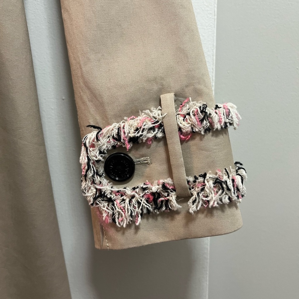 Kate Spade Trench Coat with Pink, Black, and White Fringe - Picture 13 of 13